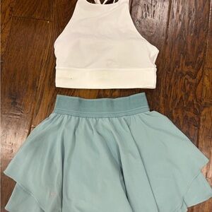 White Halter Top and Light Blue Skirt Set